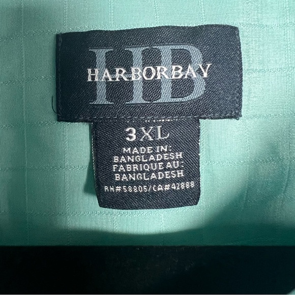 Harbor Bay Teal Green Men’s 3XL Polyester Shirt Short Sleeve‎ Grid Pattern - Picture 3 of 4